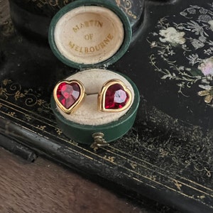 Small ruby red Crystal Heart Stud Earrings Made with Swarovski Elements for pierced ears gold plated