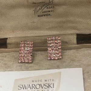 Vintage Sparkly pink Swarovski Crystal rectangle earrings 2m x 1cm  Made with hundreds of Swarovski crystals on rhodium plated base.