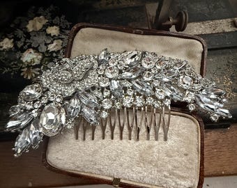 Pettine per capelli vintage con cristalli Swarovski, 16 cm x 7 cm. Il pezzo perfetto per un matrimonio.