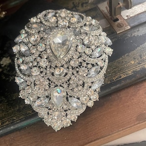 Large Statement badge/crest style  Swarovski Crystal brooch, vintage style  measures 13 x 10 cm.