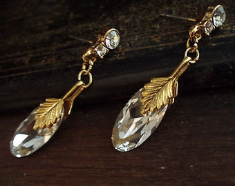Elegant Vintage B&W Deco Style Crystal Drop Pierced Earrings