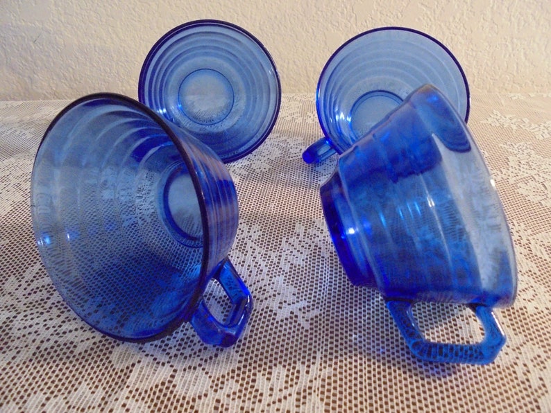 Vintage Cobalt Blue Glass Coffee/Tea Cups with Ice Cream Cup Etsy