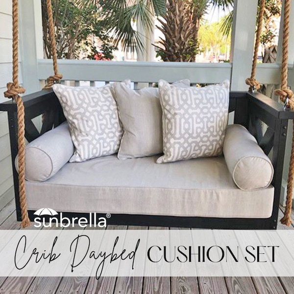 Sunbrella Outdoor Porch Swing Cushion Set - Bolsters / Back Pillows - Crib Size Bundle / Set - Bed Swing / Porch Swing - Custom Cushions
