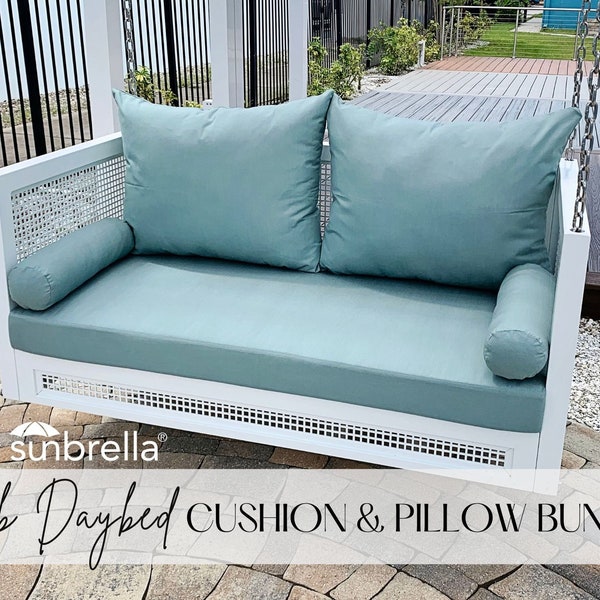 Crib Size Sunbrella Outdoor Daybed Cushion Set - Bolsters / Back Pillows - Bundle / Set - Porch Swing Bed - Custom Cushions - Outdoor Fabric