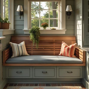 Sunbrella Fabric Storage Bench Cushion with Removable Cover - Window Seat / Mudroom / Banquette - Indoor / Outdoor Fabric -3' Wide/ 4" Thick