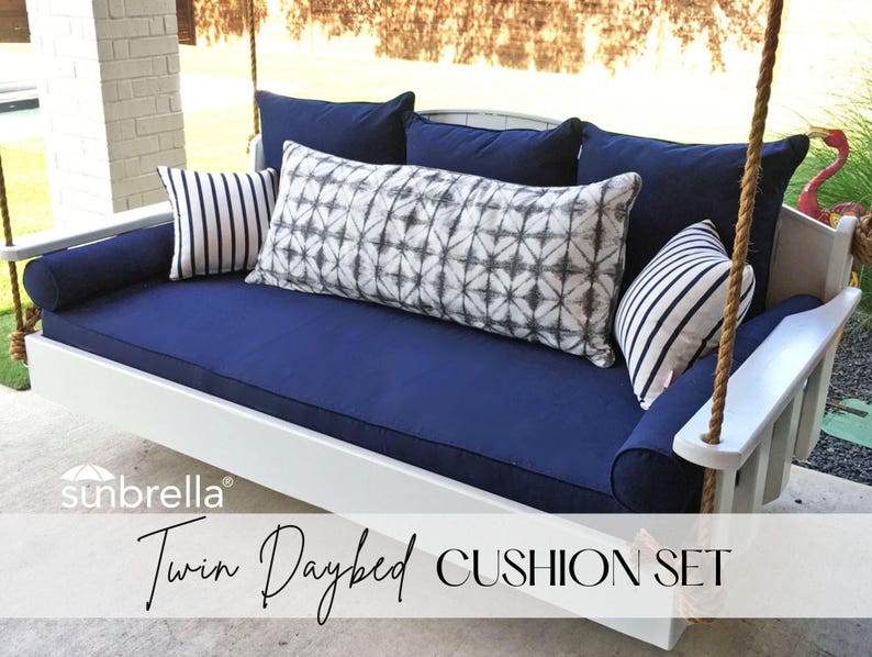 Sunbrella Outdoor Porch Swing Complete Cushion Set - Bolsters / Back Pillows - Twin Size Bundle / Set - Bed Swing / Porch Swing Bild 1