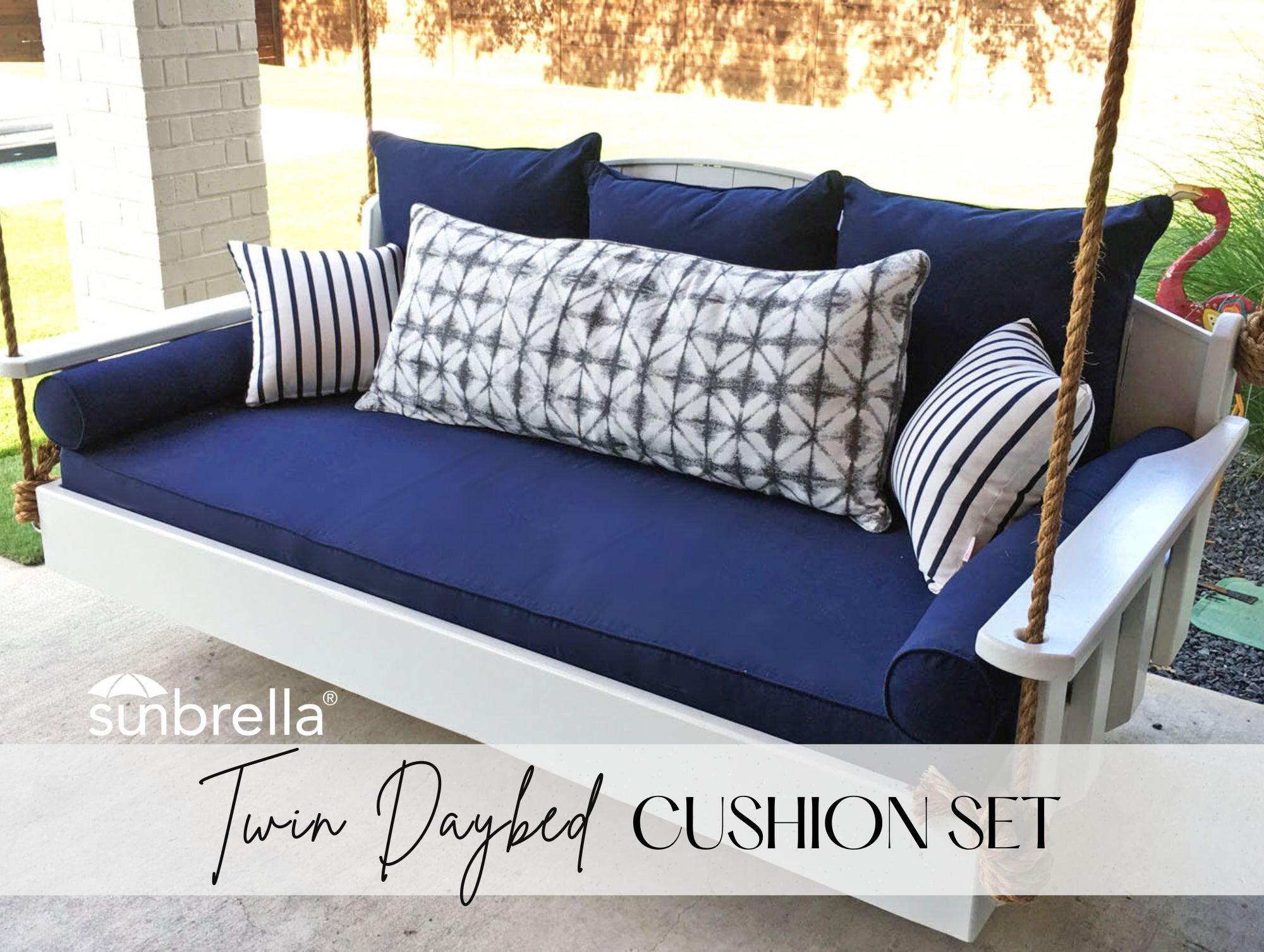 Sunbrella Outdoor Porch Swing Complete Cushion Set - Bolsters/Back Pillows Twin Size Bundle Bed