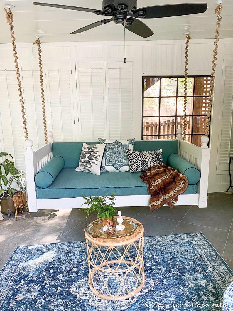Sunbrella Outdoor Porch Swing Complete Cushion Set - Bolsters / Back Pillows - Twin Size Bundle / Set - Bed Swing / Porch Swing Bild 3
