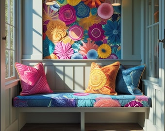 Custom Sunbrella Bench Cushion Cover: Indoor Seating, Kitchen Nook - Up to 4 Feet