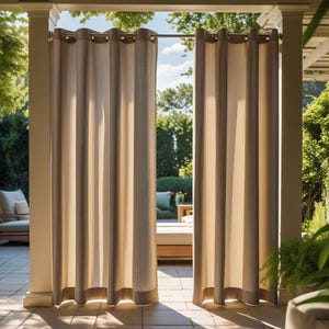 Sunbrella Heather Beige Outdoor Curtain: UV Fade Resistant Patio Drape