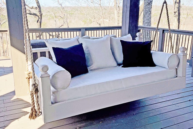 Sunbrella Outdoor Porch Swing Complete Cushion Set - Bolsters / Back Pillows - Twin Size Bundle / Set - Bed Swing / Porch Swing Bild 2