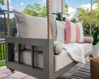 Twin Size Aluminum Porch Swing Bed with Free Sunbrella Throw
