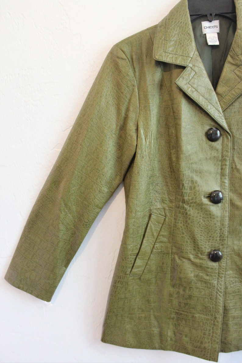 Vintage Chico's Green Leather Jacket Crocodile Green - Etsy
