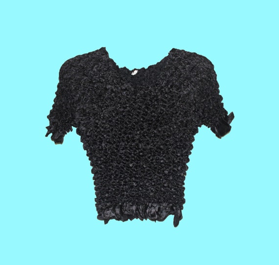 Vintage 90s Popcorn Crop Top Black Stretchy Scrunch… Gem