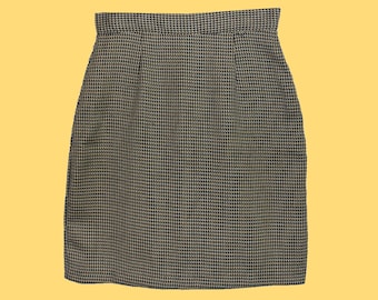 80s/90s Vintage Houndstooth Skirt | Black and Gold Houndstooth | High Waist Short Polyester Skirt | US 7 |  | Byer Too! California