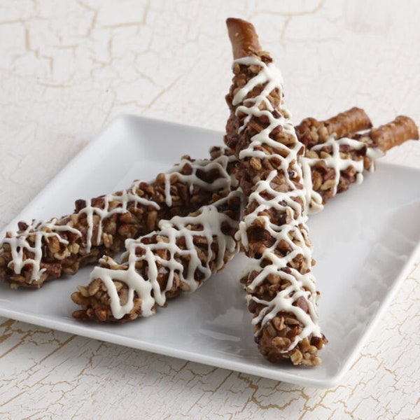 Chocolate Caramel Pecan Pretzel Rods