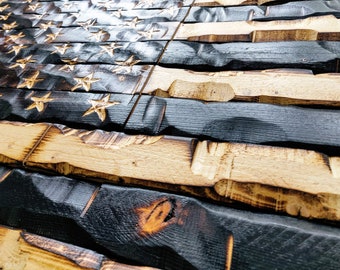Rustic American Flag, Wood American Flag, Distressed American, wood military flag, Hand Carved Stars 59x32