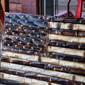The Legacy Flag full charred wood American flag Hand chiseled Stars 70x36