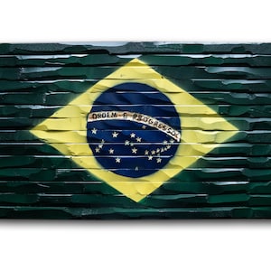 Brazil Wood Carved Flag 38x21