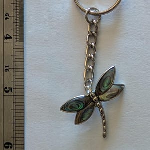 1 Abalone Shell Silver Dragonfly Key Ring with a large toggle clasp