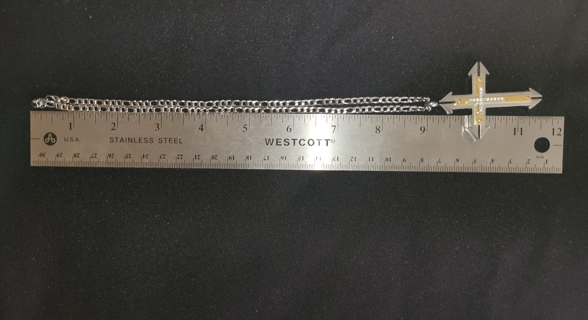 18 Inch Stainless Steel Cross Necklace With a Stainless Steel Figaro ...