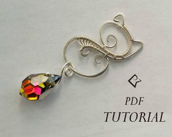 Wire Wrap tutorial, PDF tutorial, Wire wrapping pendant tutorial, Kitten jewelry tutorial, Step-by-step instruction, Swarovski element