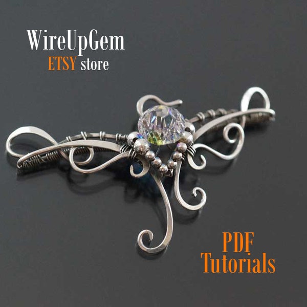 PDF tutorial, wire wrap tutorial bracelet, necklace, brooch. Versatile element wire wrap, step-by-step tutorial.