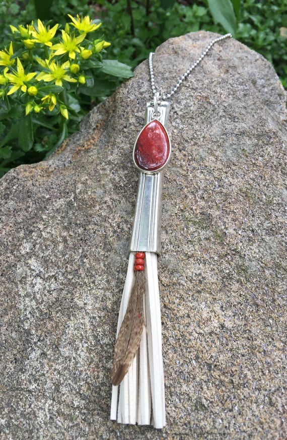 Silverware Jewelry Silver Jewelry Leather Feather Tassel Etsy