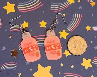 Handmade Strawberry Ramune Earrings: Hypoallergenic Sterling Silver Hooks
