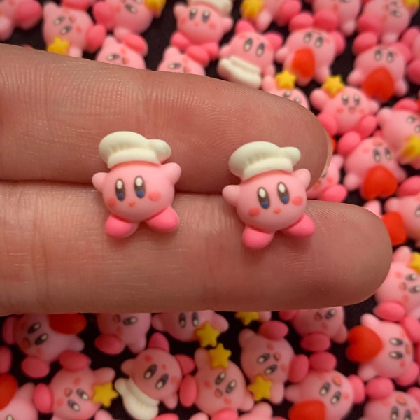 Chef Kirby Stud Earrings Hypoallergenic Kawaii Cute Handmade Jewelry Post Nintendo Nerdy Geeky Game Pastel Light Weight