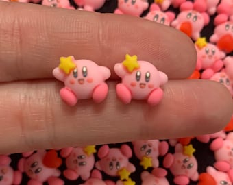 Handmade Kirby Stud Earrings: Kawaii Nintendo Jewelry with Sterling Silver Posts