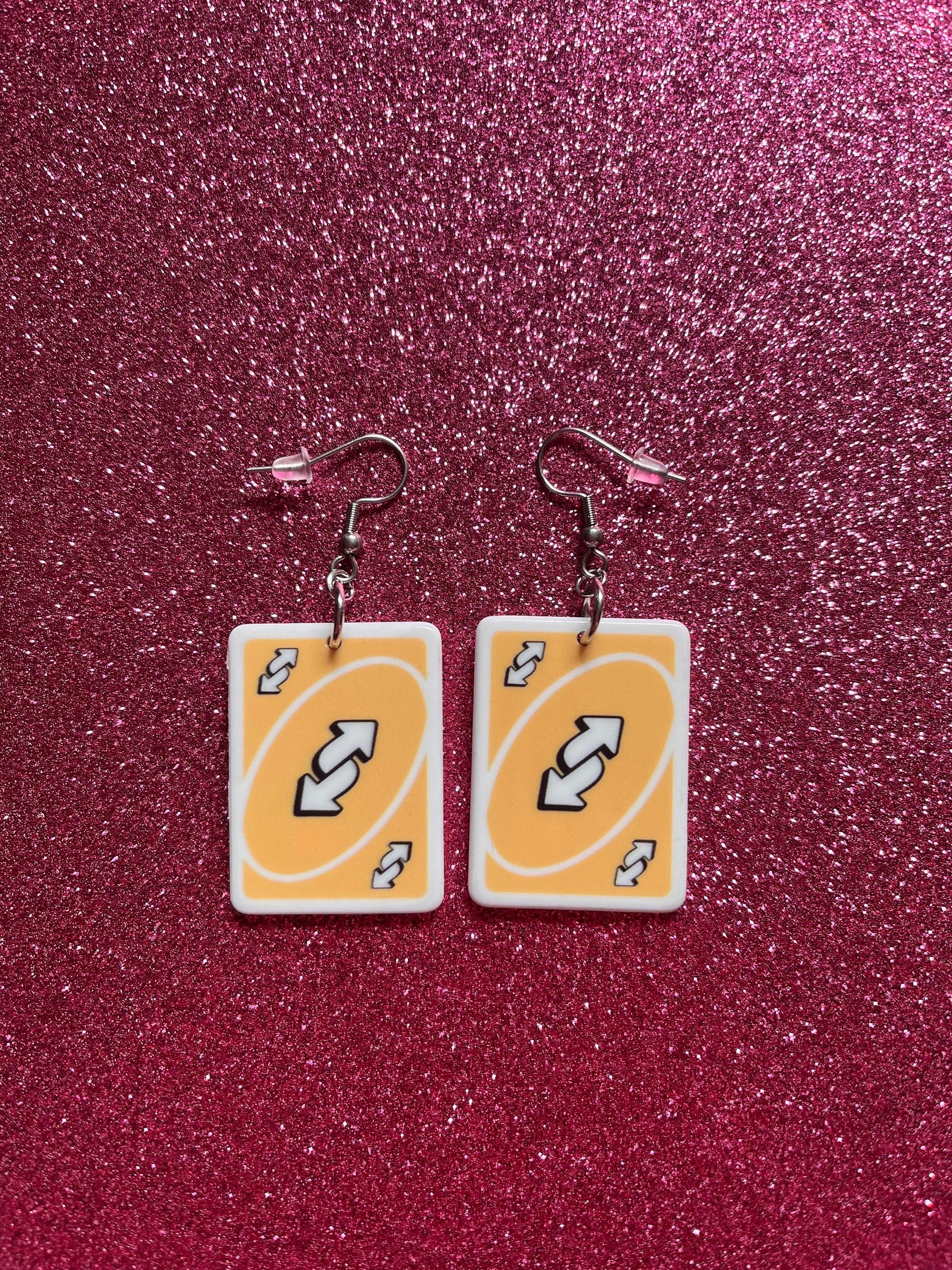 red uno reverse card earrings - Depop