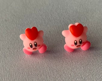 Kirby Heart Stud Earrings: Sterling Silver Posts, Nintendo Geeky Kawaii