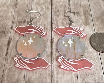 Iridescent Crystal Ball Earrings: Sterling Silver Hypoallergenic Spooky Jewelry