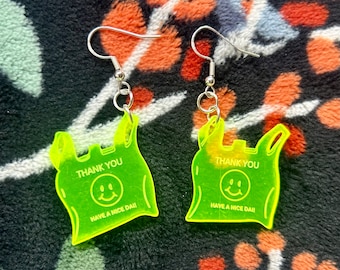 Neon Acryl Einkaufstüte Ohrringe: 925 Sterling Silber Haken