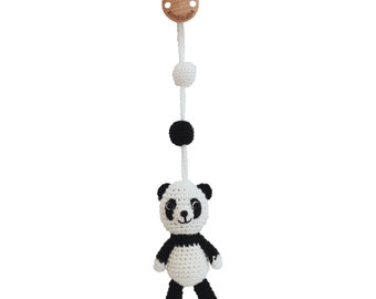 Gehaakte speelboog hanger, kinderwagen hanger Panda PANCHO, 2-in-1