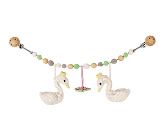 Crochet Swan BIANCA stroller chain, white