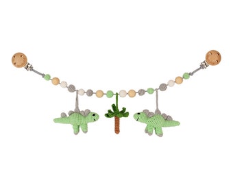 Crochet Dinosaur DINO stroller chain / pram mobile, mint-grey