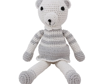 Ours crochet avec hochet doublure en coton biologique en blanc