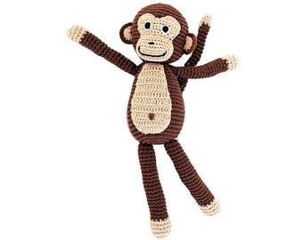 Animal de crochet, singe, CHARLIE, jouet empaillé avec le hochet dans le brun-beige