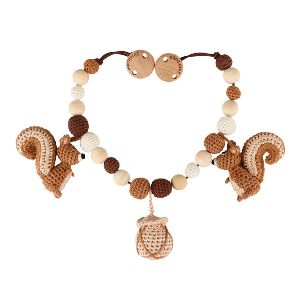 Goki Kinderwagenkette Eichhörnchen Aus Naturmaterial – Niedliches Spielzeug Für Babys, Mit Clips Zum Befestigen