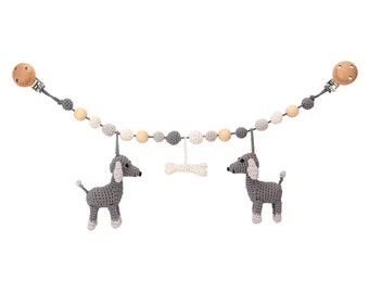 Crochet stroller chain with 2 dogs & bones
