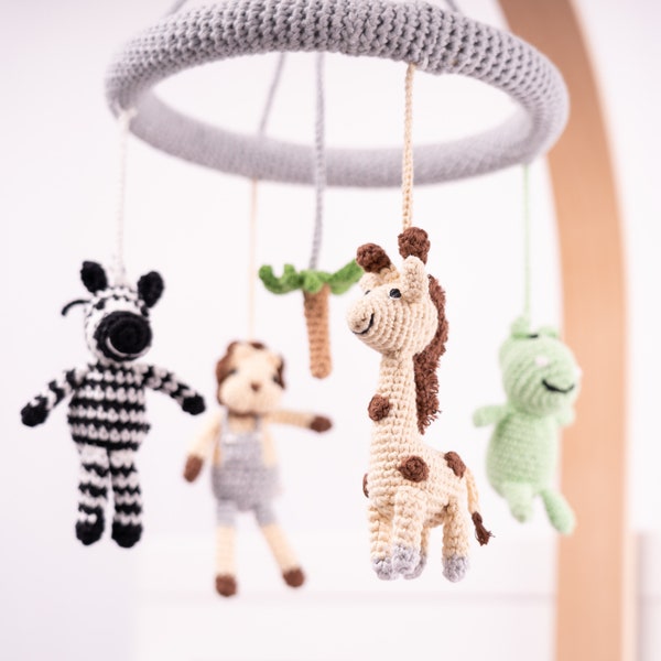 Crochet Crib Mobile "SAFARI II" ( Giraffe, Hippo, Lion and Zebra)