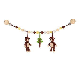 Crochet Organic Stroller Chain w/ 2 Brown Bears and tree