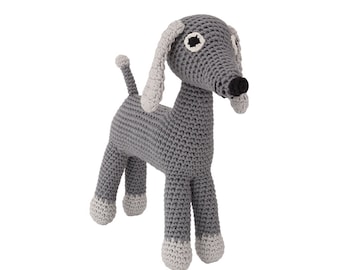 Crochet dog LUCKY (grey) with rattle