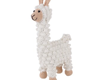 Crochet organic Lama LUKE cuddly toy w/ Rattle
