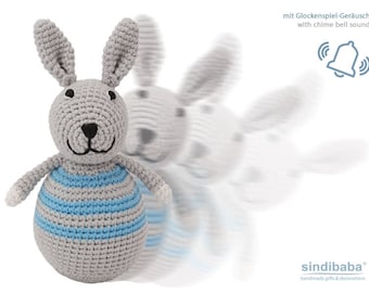 Crochet stand-up bunny with chimes (blue)