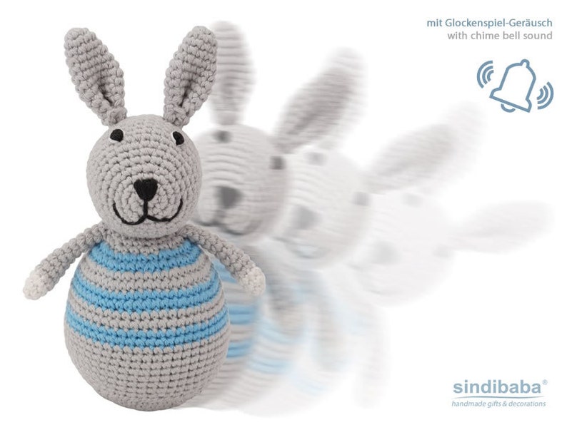 Crochet stand-up bunny with chimes blue image 1