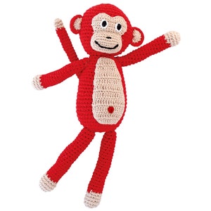Häkeltier zum Kuscheln Motiv Affe in rot-beige Bild 1