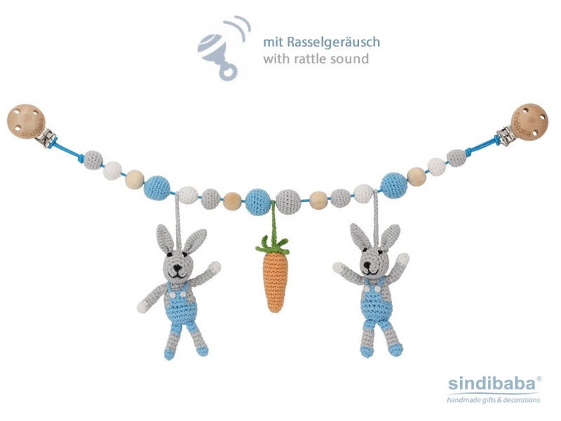 Crochet de Landau avec 2 lapins et les carottes bleus image 1